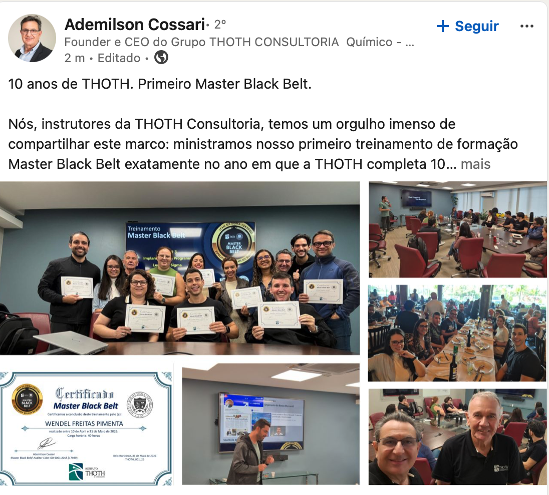 Publicação de Ademilson Cossari no LinkedIn sobre a Thoth Consultoria